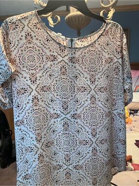 Maurices White Short Sleeve Tunic with multicolor Tile Print
